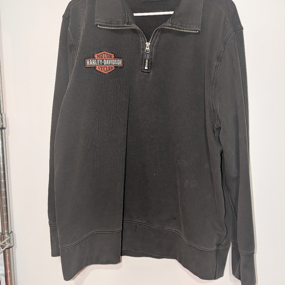 Vintage Harley-Davidson Men's Black Zip-Up Sweater Size Large